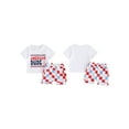 thumbnail image 2 of Suealasg 2Pcs Toddler Baby Boy 4th of July Clothes Set Short Sleeve Letter Print Tops+ Checkerboard Shorts Set 0-3 Years Kids Summer Independence Day Memorial Day Outfits, 2 of 9