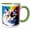 Green/White, variant on 3drose, Stylish Persian Cat Face, Blue and Yellow Background. Digital Art, 11oz Mug