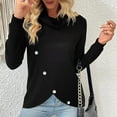 thumbnail image 4 of UTSJKR Women's Fall Knit Sweaters Trendy Solid Crew Neck Pullover Tops Crossover Buttons Desgin Knitwear Casual Loose Fit Long Sleeve Sweaters 2024 Fashion Clothing Black L, 4 of 6