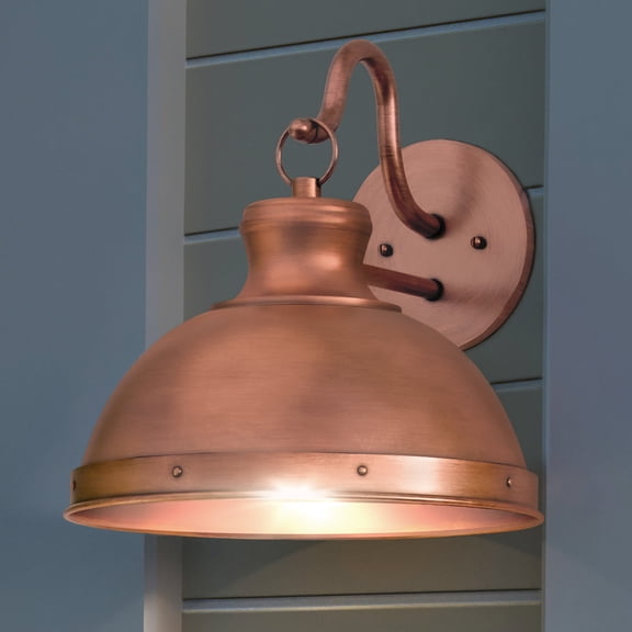Luxury Modern Farmhouse Outdoor Wall Sconce, Medium Size: 14''H x 15''W, with Luxe-Industrial Style Elements, Rustic Copper Finish, UQL1711 from the Clemson Collection by Urban Ambiance