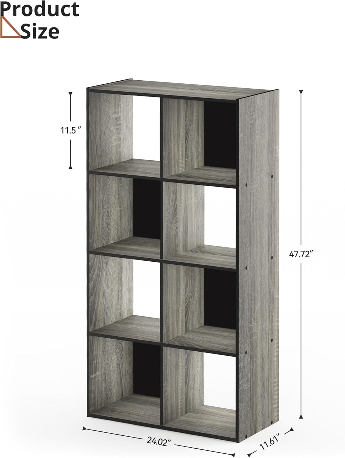 8 Cube Bookcase and Bookshelf, Freestanding Display Storage Shelves, Wooden Book Organizer for Living Room, Bedroom, Kids Room, Grey