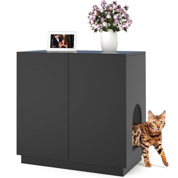 Amunrbrek Large Cat Litter Box Enclosure Furniture with Hidden Storage, Black