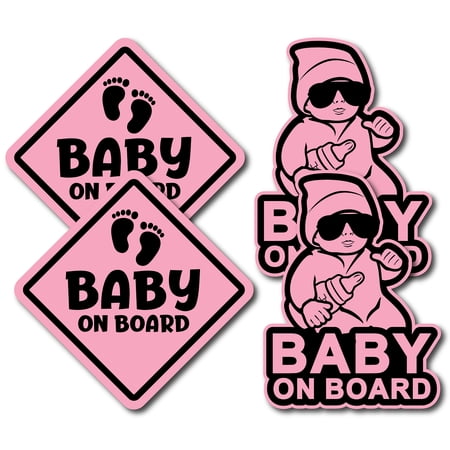 Innovative Stencils Baby On Board Decals Stickers Signs for Car - 4 Pack - 5" x 5" - 6 Year Outdoor Durability