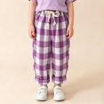 thumbnail image 2 of Toddler Boys Girls Linen Pants Kids Wide Leg Harem Pants Cotton Elastics Waist Summer Plaid Long Trousers Thin 3/4 Outerwear, 2 of 9