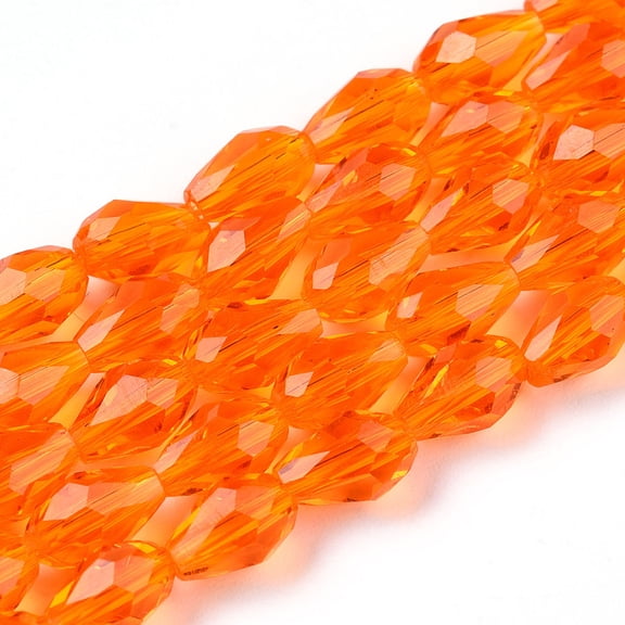 10 strand Glass Beads Strands Faceted Drop Dark Orange 6x4mm Hole: 1mm 65~68pcs/strand 14.96~15.35 inch