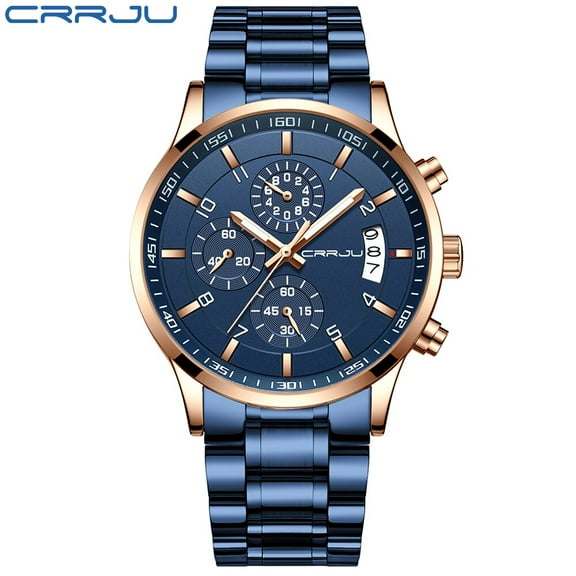 Men's Watches Six-pin Multifunctional Chronograph Wristwatches,Stainsteel Steel Band Waterproof Watch CRRJU Top Luxury Brand