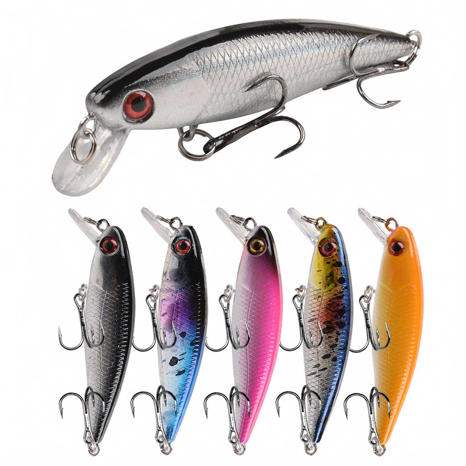 MInHoues 5PCS Sinking Minnow Lure 2.56 Lifelike Fishing Swimbait with Treble Hooks Hard Plastic Artificial Bait for Bass Long Casting Freshwater Saltwater Fishing Gear