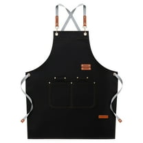 Chef Aprons for Men Women with Large Pockets, Cotton Canvas Cross Back Adjustable Cooking Kitchen Work Waterproof Bib Apron Black