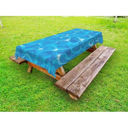 Ice Pool Tablecloth (Aqua Outdoor Tablecloth, Realistic Vivid Illustration of Water Texture Freshness Ocean Pool Surface Waves, Decorative Washable Fabric Picnic Table Cloth, 58 X 84 Inches,Blue Aqua White, by)