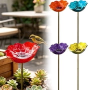 HomelyJoy Orange Flower Bird Feeder and Bird Bath, Metal Garden Stakes Decorative Tray, Outdoor Wild Bird Feeding Station Bowl for Yard Patio, 23.6x5.9 In