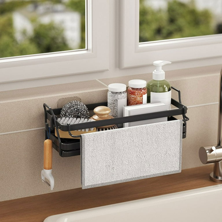 TSV 2-in-1 Sink Holder, Stainless Steel Adhesive Sponge Holder Brush Holder, Rustproof Waterproof Kitchen Sink Organizer Basket for Sponges, Dish