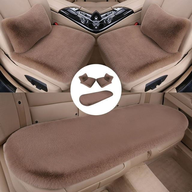 HOARBOEG 5 Sets Car Front Seat Cushion Soft Warm Faux Rabbit Winter Auto Seat Cover Plush Vehicle Seat Protector Pad With Non-Slip Backing Car Accessories