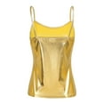 thumbnail image 2 of Aiihoo Women's Wet Look Metallic Tank Tops Spaghetti Straps Camisole Slim Vest Shirt Hip Hop Dancewear Gold L, 2 of 5
