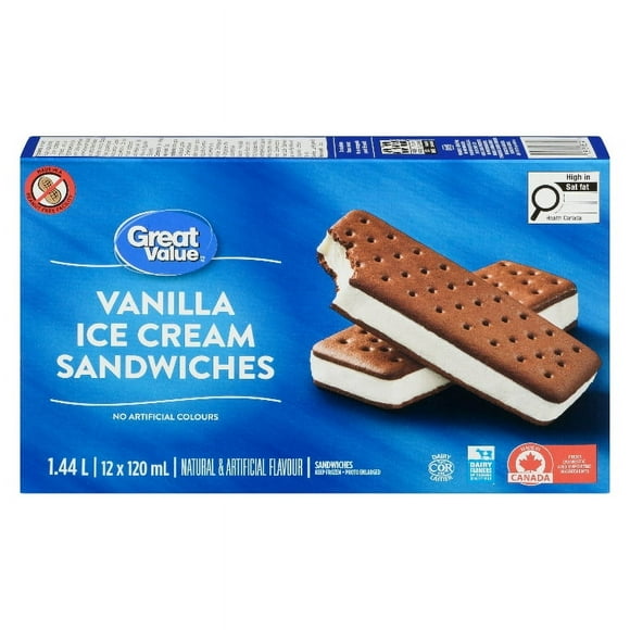 Great Value Vanilla Ice Cream Sandwiches, 12 x 120mL