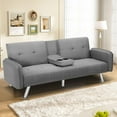 thumbnail image 5 of Aukfa 75" Square Arm Futon Convertible Sofa Bed for Home Office, 2 Cup Holders, Linen, Gray, 5 of 9