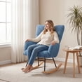 thumbnail image 2 of iooHug Tufted Teddy Fabric Rocking Chair, High Back Upholstered Glider Chair With Solid Wood Rocker Legs for Living Room Bedroom Nursery, Blue, 2 of 9