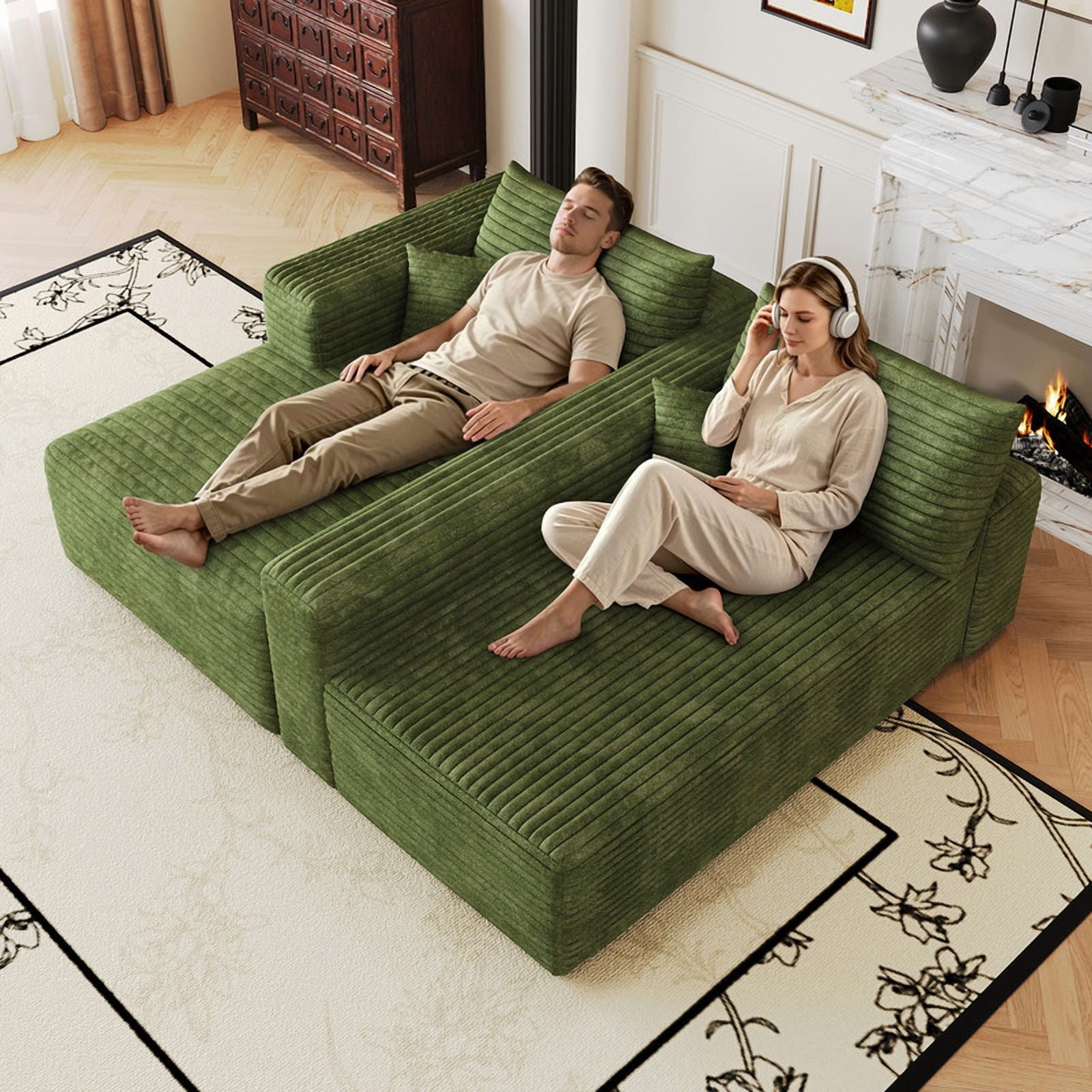 103" Cloud Sectional Sofa, Modern L-Shaped Modular Couch with Reversible Chaise, Plush Corduroy Upholstered Deep Seat Sofafor Apartment Living Room, No Assembly Required