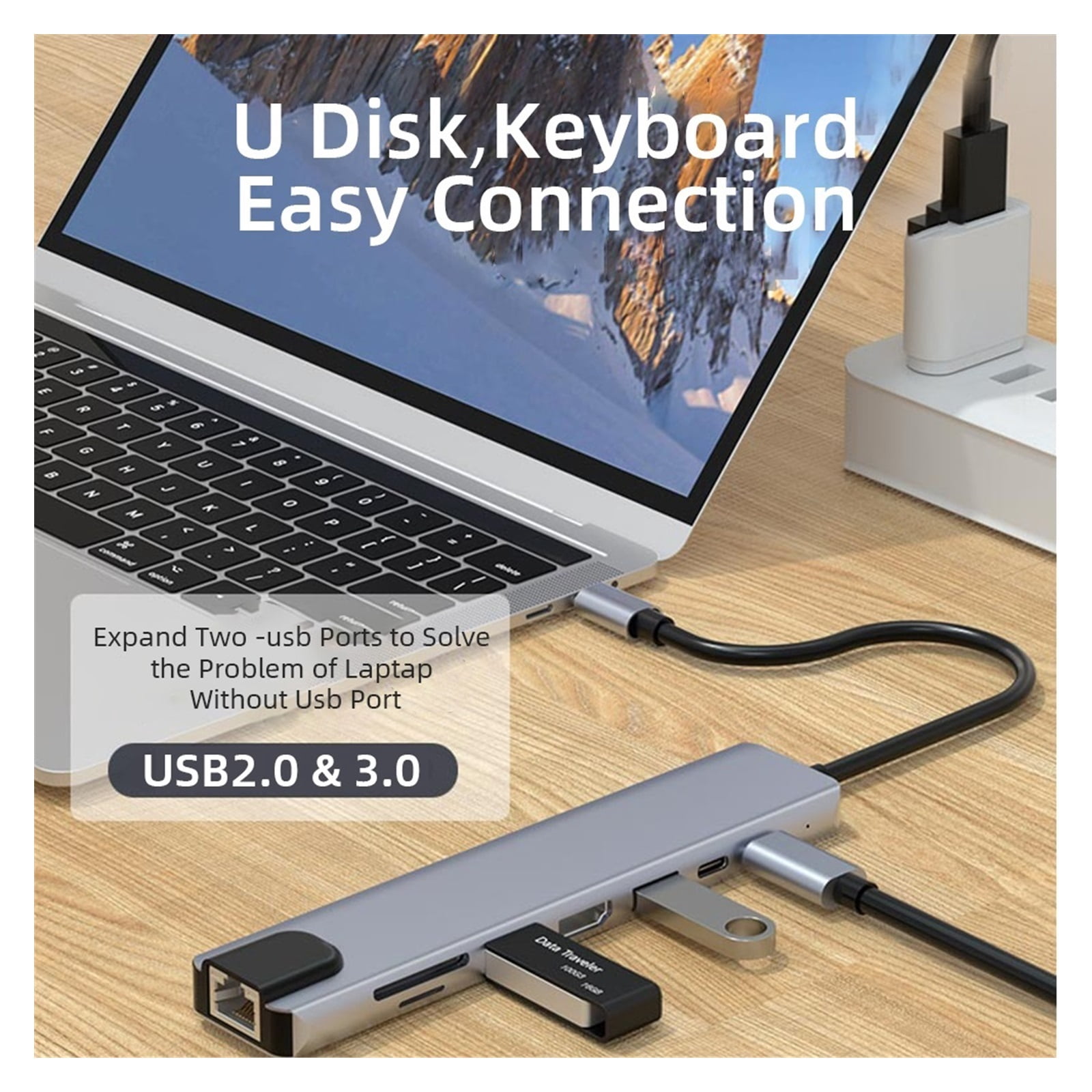 4 / 8 In 1 USB 3.0 Hub For Laptop Adapter PC PD Char 8 Ports Dock Station Usb Multi-port Charging For Multiple Devices ,No More Cable Clutter
