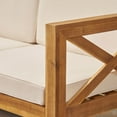 thumbnail image 6 of GDF Studio Allaire Outdoor Acacia Wood 3 Seater Sofa Chat Set with Ottoman, Teak and Beige, 6 of 7