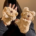 thumbnail image 3 of Adorable Bear Headphone Mittens Winter Warm Lined Full Coverage Fingerless Handwear for Outdoor Enthusiasts,Coffee, 3 of 5