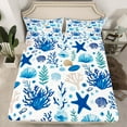 thumbnail image 2 of Feelyou Starfish Seashell Bed Sheets, Blue Ocean Coral King Sheets, 4pcs, 2 of 7