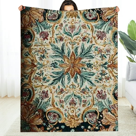 Creowell Burnt Orange Green Blanket, Boho Vintage Floral Throw Blanket for Kids Adults Women, Ethnic Bohemian Mandala Blanket, Retro Flowers Luxury Fuzzy Blanket, 30*40in