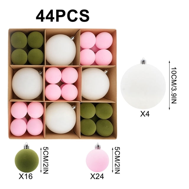 Bolas decorativas para Navidad, 44 unidades, bolas de terciopelo, flocadas, para árbol de Navidad, bolas de plástico, adornos colgantes, decoración para árbol de Navidad, adornos navideños para exteri