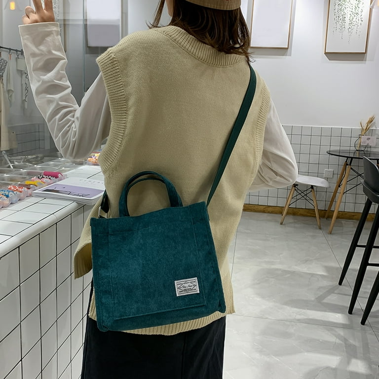 LoyGkgas Unisex Adult Corduroy Solid Color Crossbody Bags Casual Handbags  (Green) 