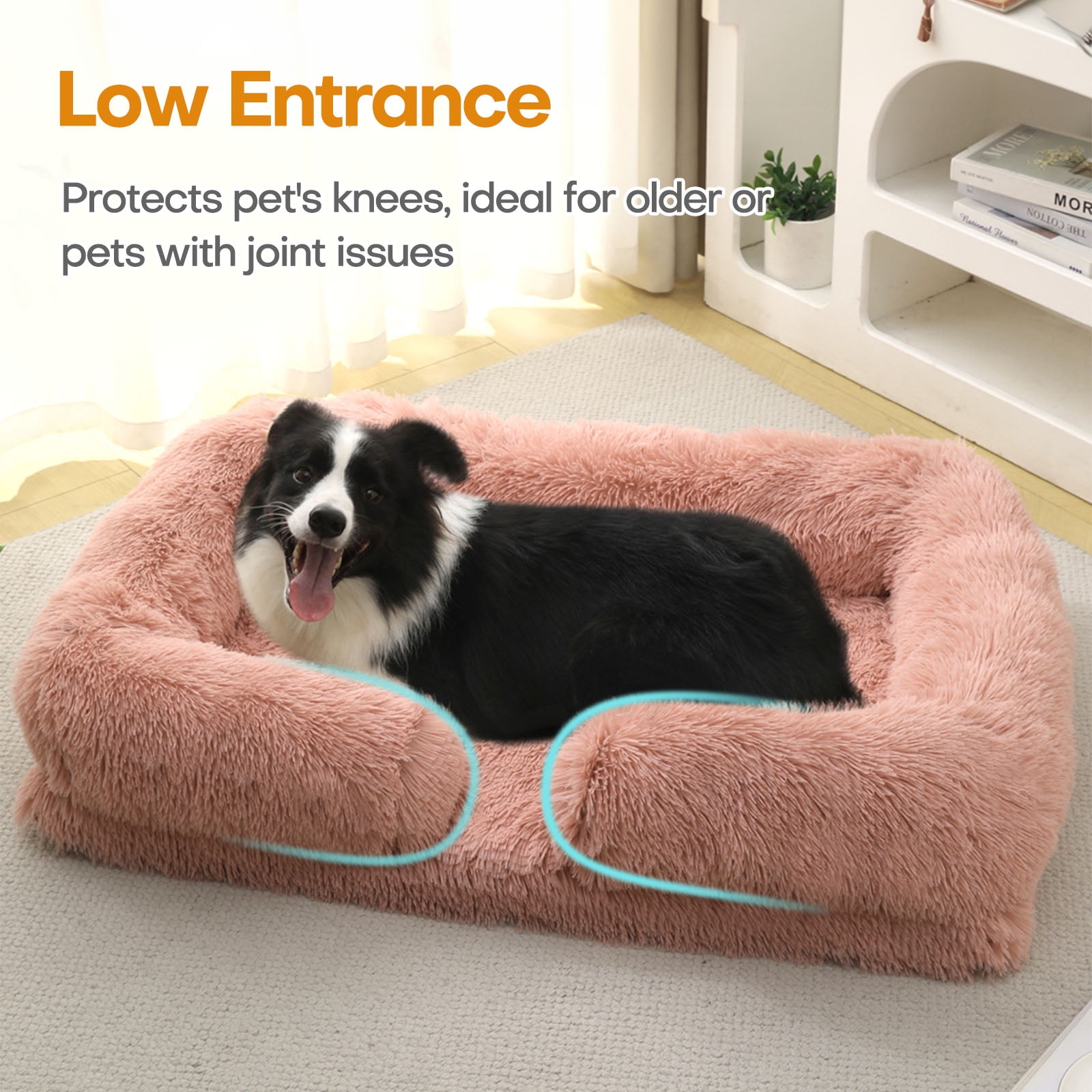 Sennaux Calming Dog Bed for Cats Puppy, Cozy Soft Plush Pet Bed Washable,S,Pink