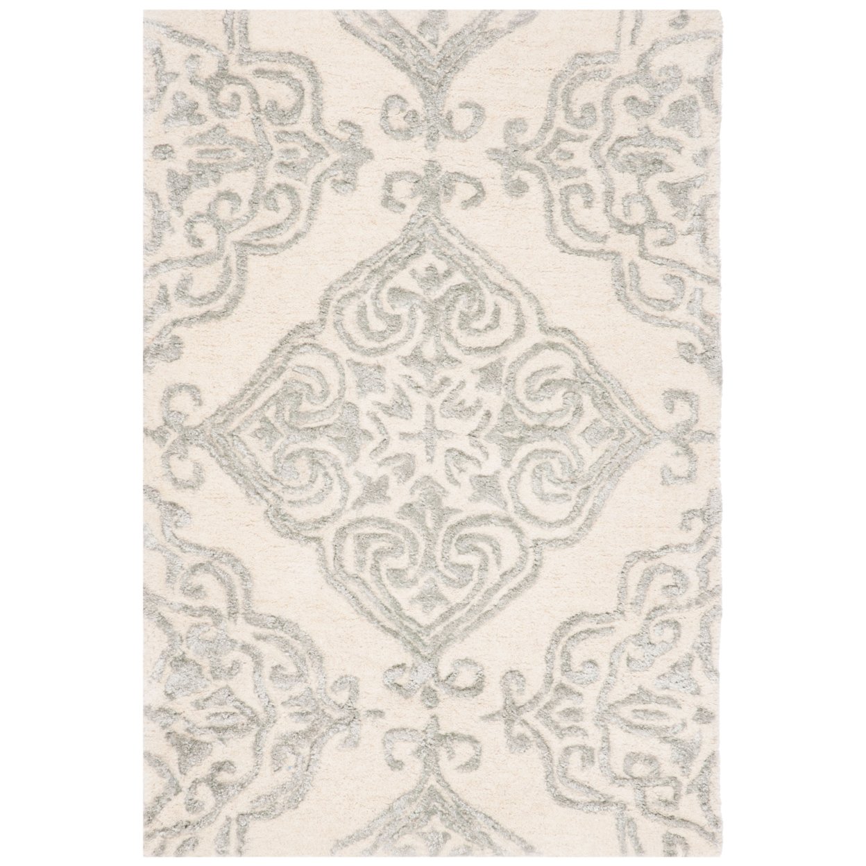 SAFAVIEH Glamour Georgene Damask Area Rug, Ivory/Silver, 6' x 6' Round