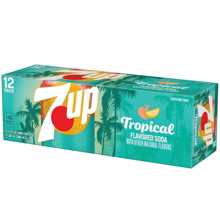 7UP Tropical Lemon Lime Mango Peach Soda, 12 fl oz Can, 12 Pack