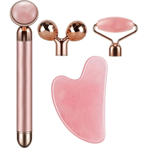 4-in-1 Face Massager and Gua  Set for Women,  Quartz Face Roller Skin Care Tools Electric Eye Massager Tool for Face Skin Roller with  Dog House