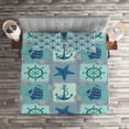 thumbnail image 2 of Ambesonne Anchor Quilted Coverlet 3 Pcs, Ships Wheel Turquoise, King Size, Turquoise Navy, 2 of 2