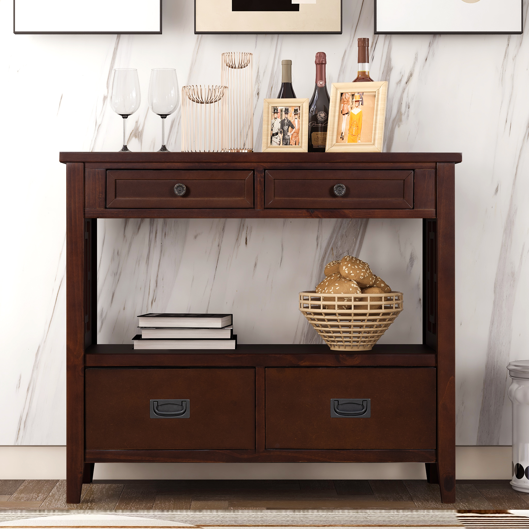 Console Table with Storage, Rustic Sofa Console Table Entryway Hallway Sofa Side Table, Solid