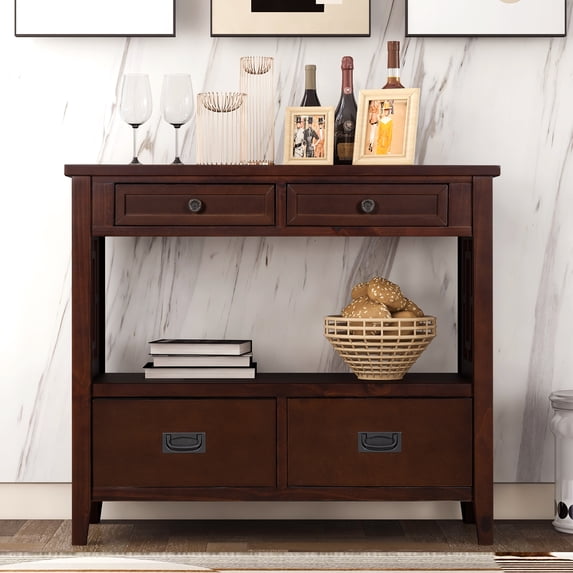 36'' Modern Console Table with Storage Drawers and Open Bottom Shelf ...