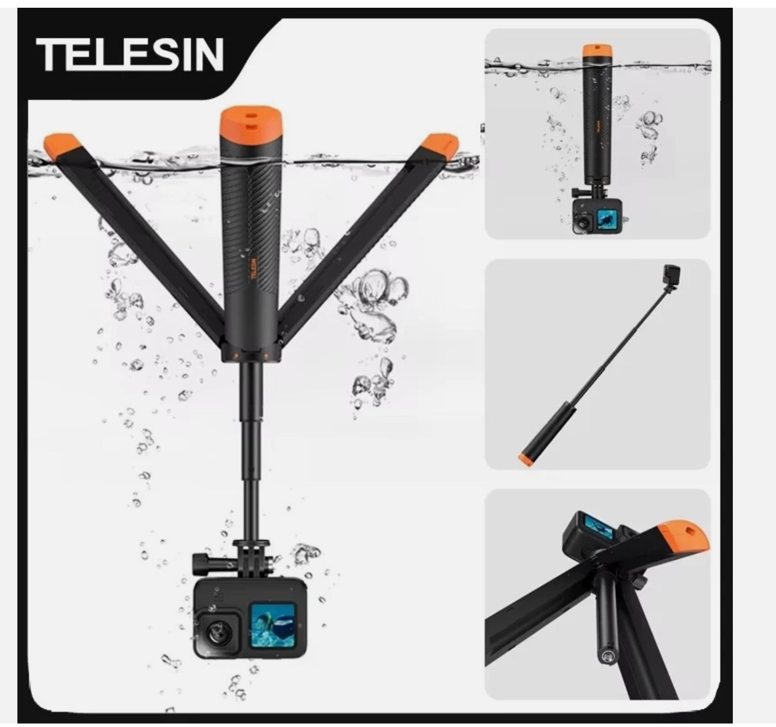 TELESIN 4 in 1 Floating Hand Grip Tripod Selfie Stick for GoPro Hero 13 12 11 10