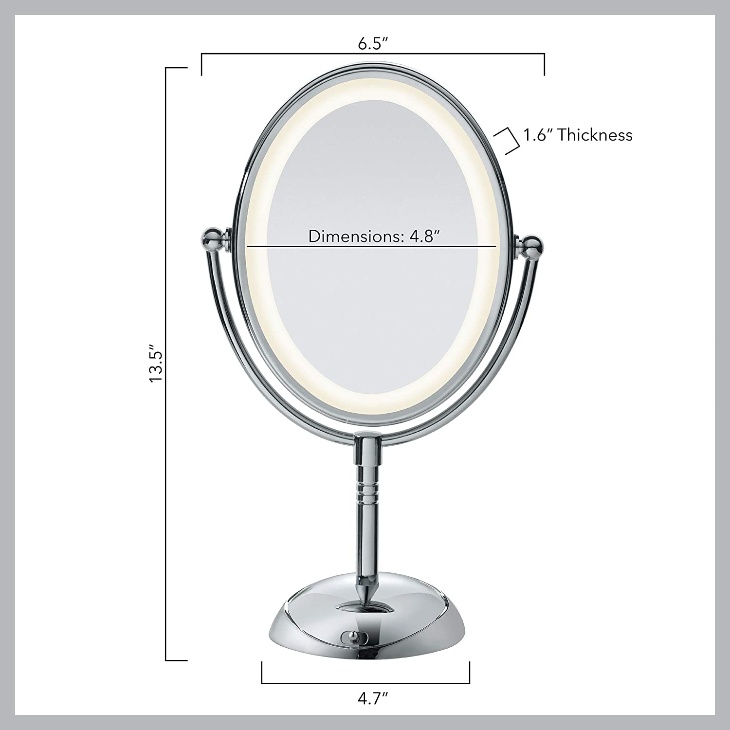 Conair Double-Sided Lighted Vanity Mirror with LED Lights, 1x/7x Magnification, Satin Nickel, BE157 - image 2 of 8