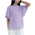 thumbnail image 5 of WREESH Women's Chiffon Button Down Shirt Mandarin Collar Ruffle Sleeve Flowy Summer Blouse, 5 of 7