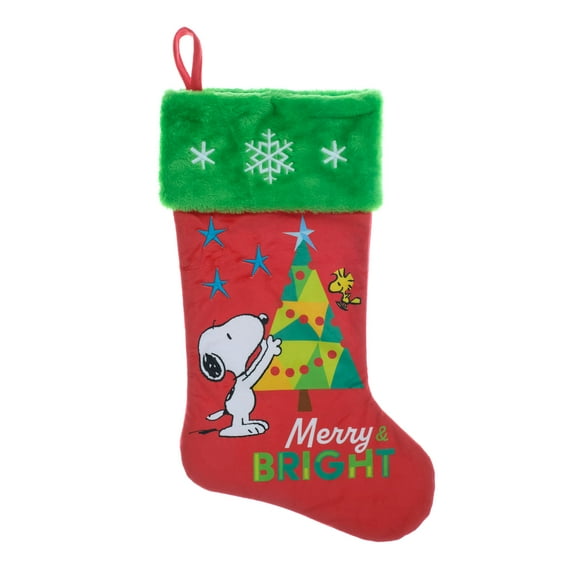 Peanuts 20 inch Snoopy and Woodstock Christmas Stocking, Red Velvet