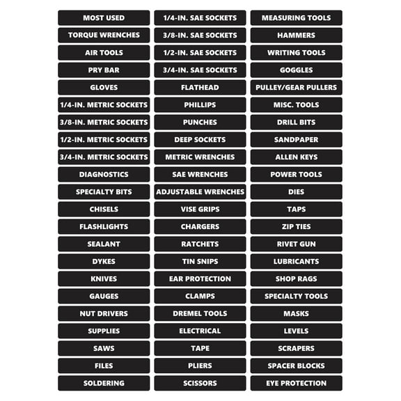 Toolbox Organizational Magnetic Rounded Labels Ultimate Set by DCM Solutions (Black, 0.75"H x 4.5"W)