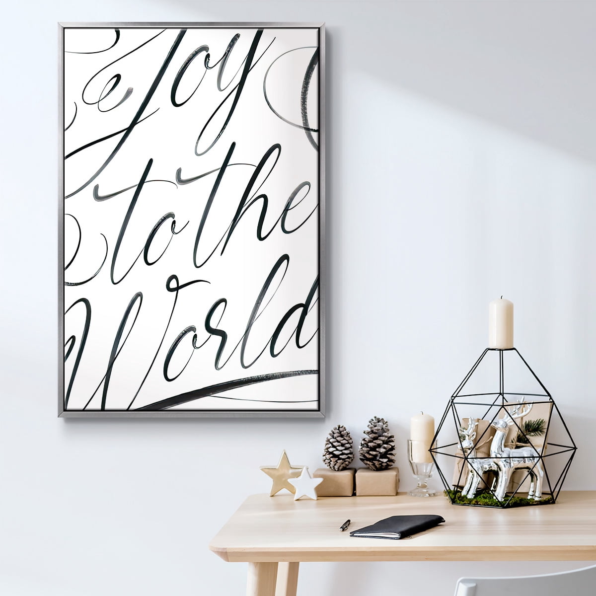 Joy To The World - Framed Gallery Wrapped Holiday Canvas - 17 x 25 - Silver Frame