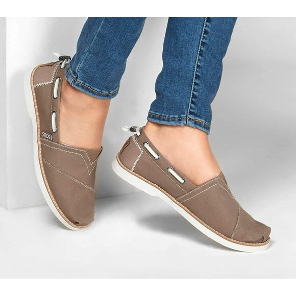 Skechers Women's Bobs Chill Luxe - New Light Slip On Flat, Taupe, 10