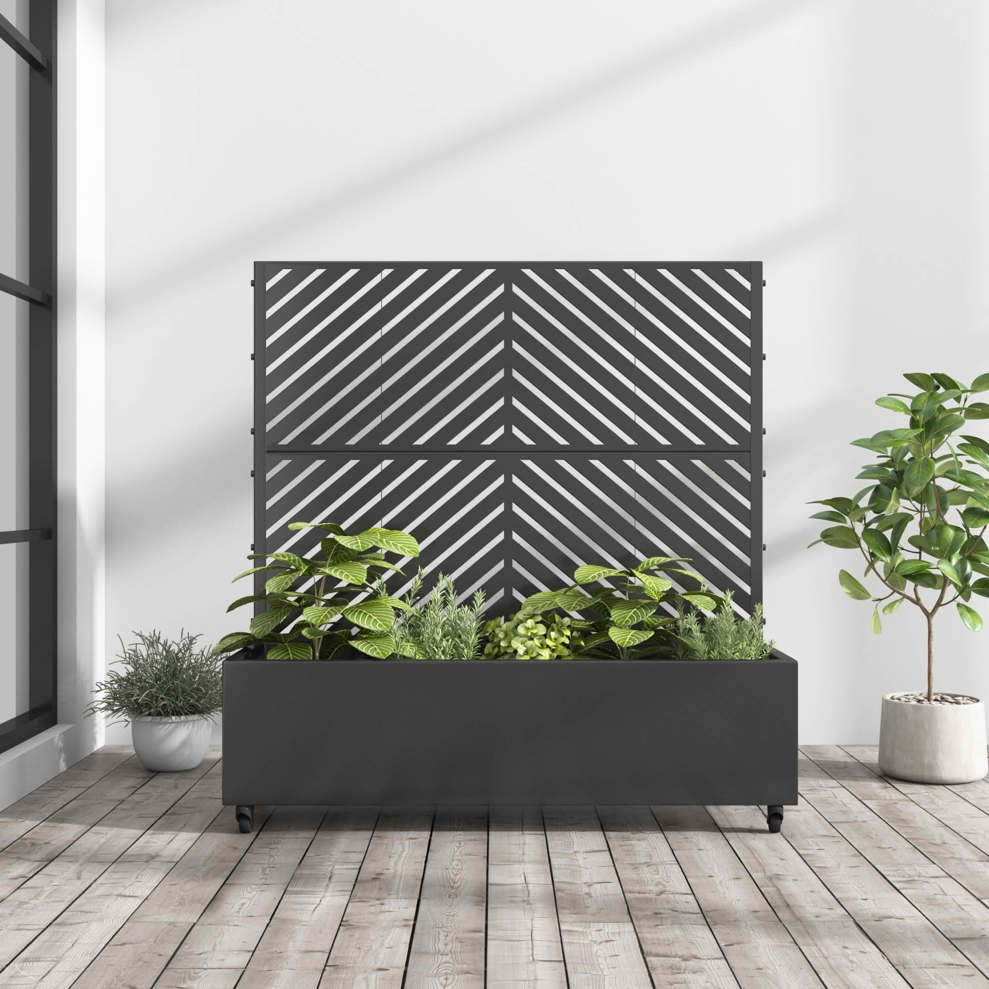 MAYEERTY 47x47x16 Inch Black Metal Rectangular Planter Box with Trellis, 2 Piece Set for Outdoor Garden & Patio