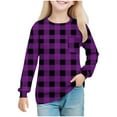 thumbnail image 2 of UQJfacai Girls Long Sleeve Shirts Kids Plaid Graphic Crewneck Pullover Tops Fall Casual Cute Blouses Tee with Pocket 5-14 Years, 2 of 7