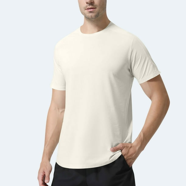 pstuiky camisetas camisas para hombre, Camiseta deportiva elástica transpirable de color sólido, informal, de manga corta y cuello redondo para hombre camisetas de hombre xxl