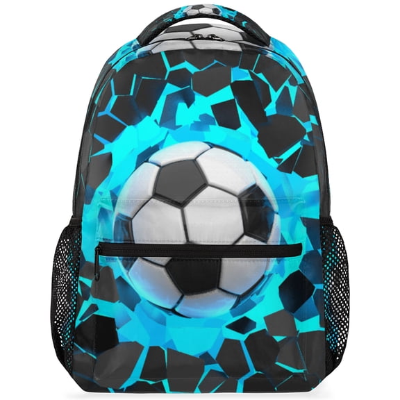 Blue Soccer Print Backpack - Sports-Themed School Bag
