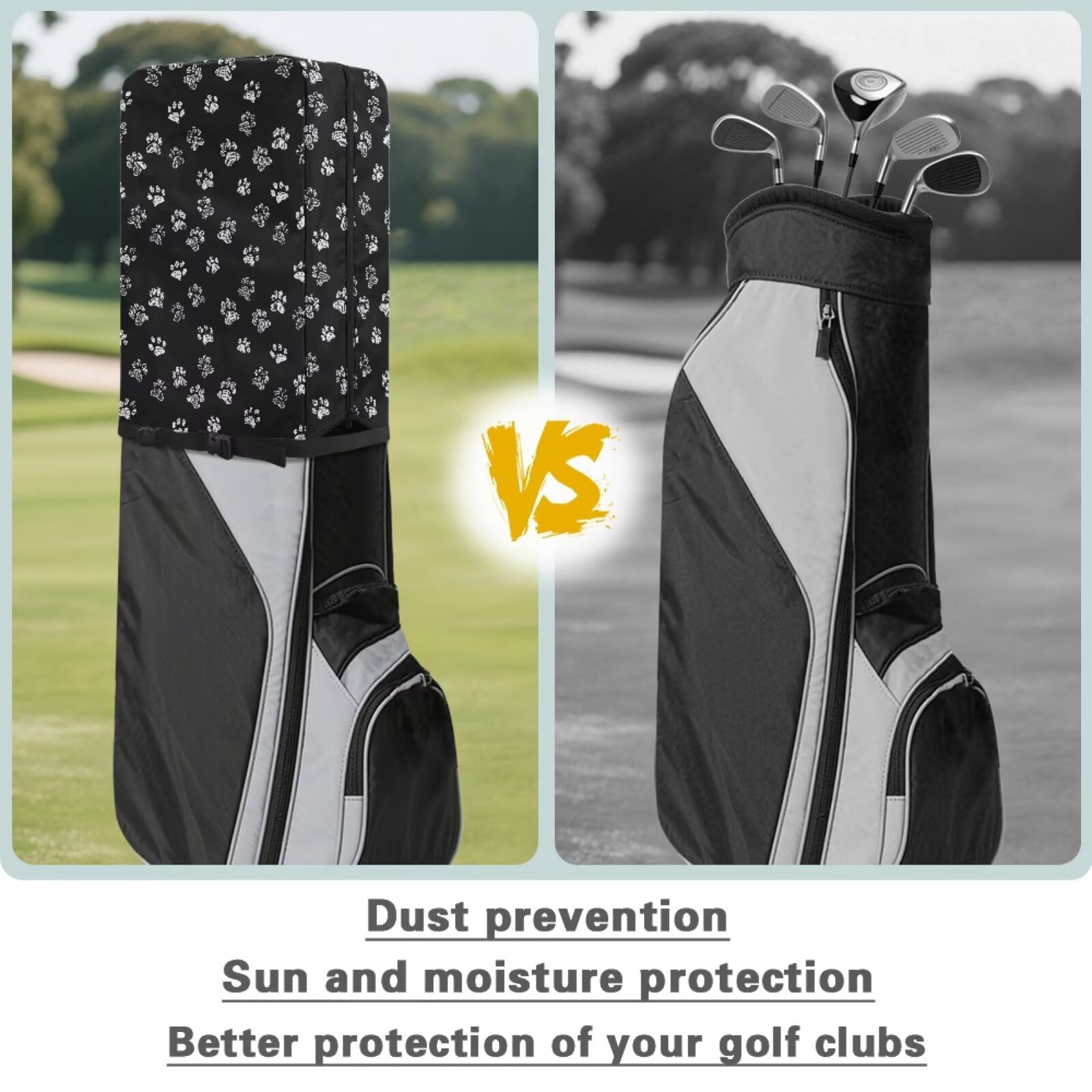 Chririnla Black Dog Paw Golf Bag Cover Hood Waterproof with Snap Button, Dust & Sun Protection for Clubs Universal Fit for Most Stand Bags, Cart Bags & Tour Bags