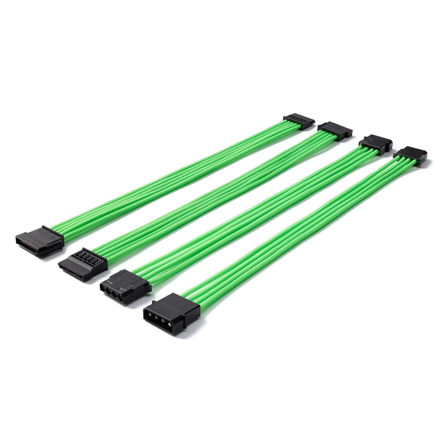 HRTGFD-SATA + Molex Power Extension Cable Kit, Male to Female 11.8 Inch Extender Sleeve Power Cables (Green)