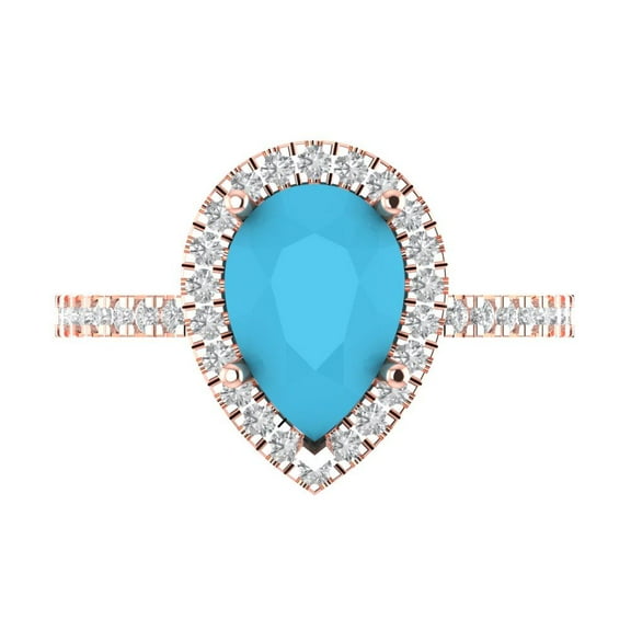 Halo Engagement Ring for Women - 2.38ct Simulated Turquoise in 14K Rose Gold Promise Ring