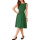 thumbnail image 2 of Vestido de trabajo con cintura ajustable INSPIRE CHIC para mujer, vestido midi sin mangas de cuello barco, color verde oscuro, talla S, 2 of 6